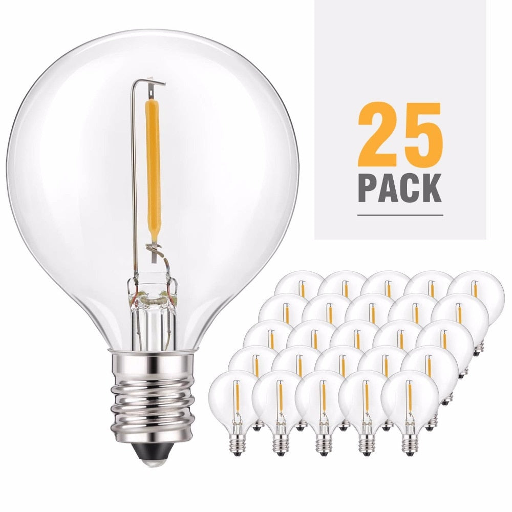 25X G40 Clear Globe Bulbs, E12 Warm Replace G40 5W 7W Incandescent Bulbs, Same Effect Replaceable Light Bulb for G40 Strands