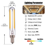 T20 T6 Tubular Lamp Retro LED Long Filament Bulbs 2W 2700K,E12 E14 110V 220VAC Chandelier Pendant Lighting Dimmable