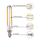 T20 T6 Tubular Lamp Retro LED Long Filament Bulbs 2W 2700K,E12 E14 110V 220VAC Chandelier Pendant Lighting Dimmable