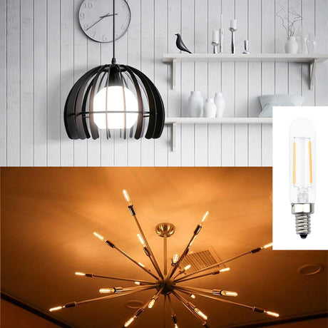 2W T6 Light Bulb Candle Base Tubular E12 LED Bulb, Filament Glass E12 Candelabra LED Bulb 20W E12 Incandescent Replacement