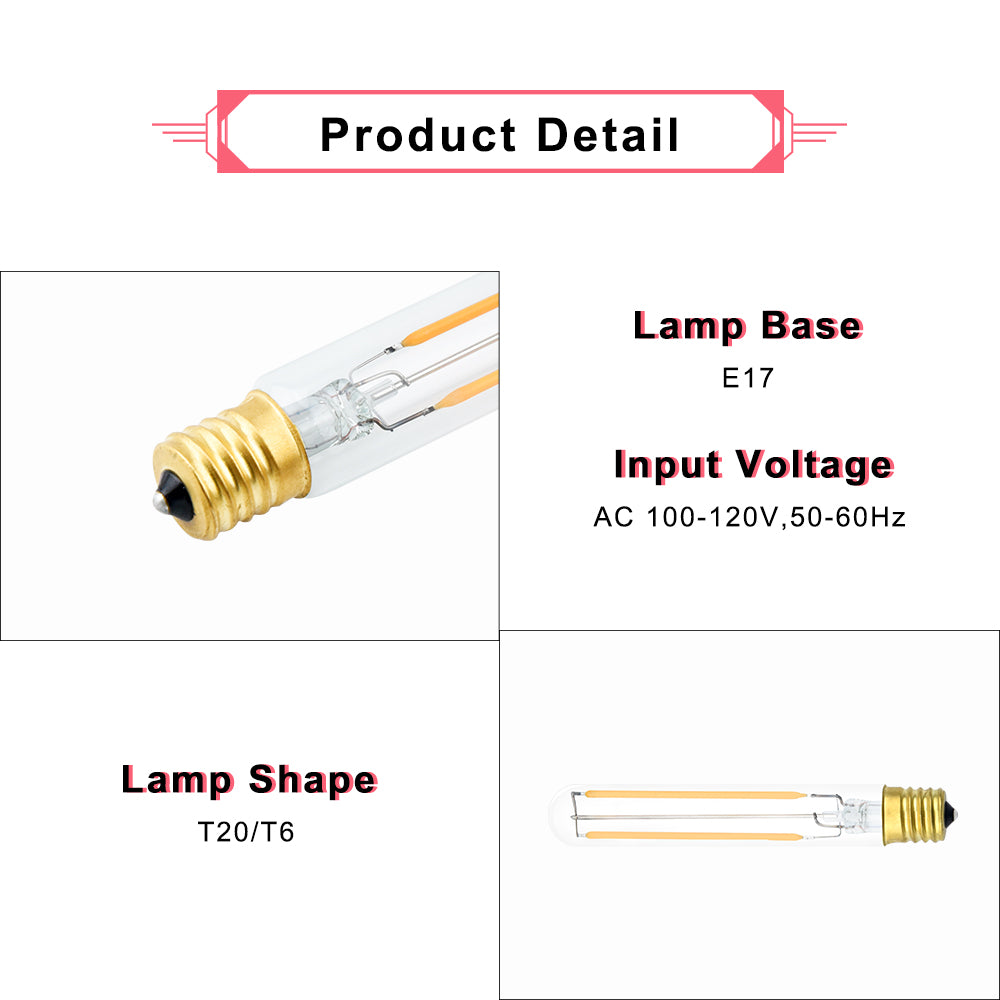 Dimmable E17 T6.5 Lights Lamp E17 T6 T20 Tubular Filament Bulb 110V 220V Intermediate Base Edison Glass