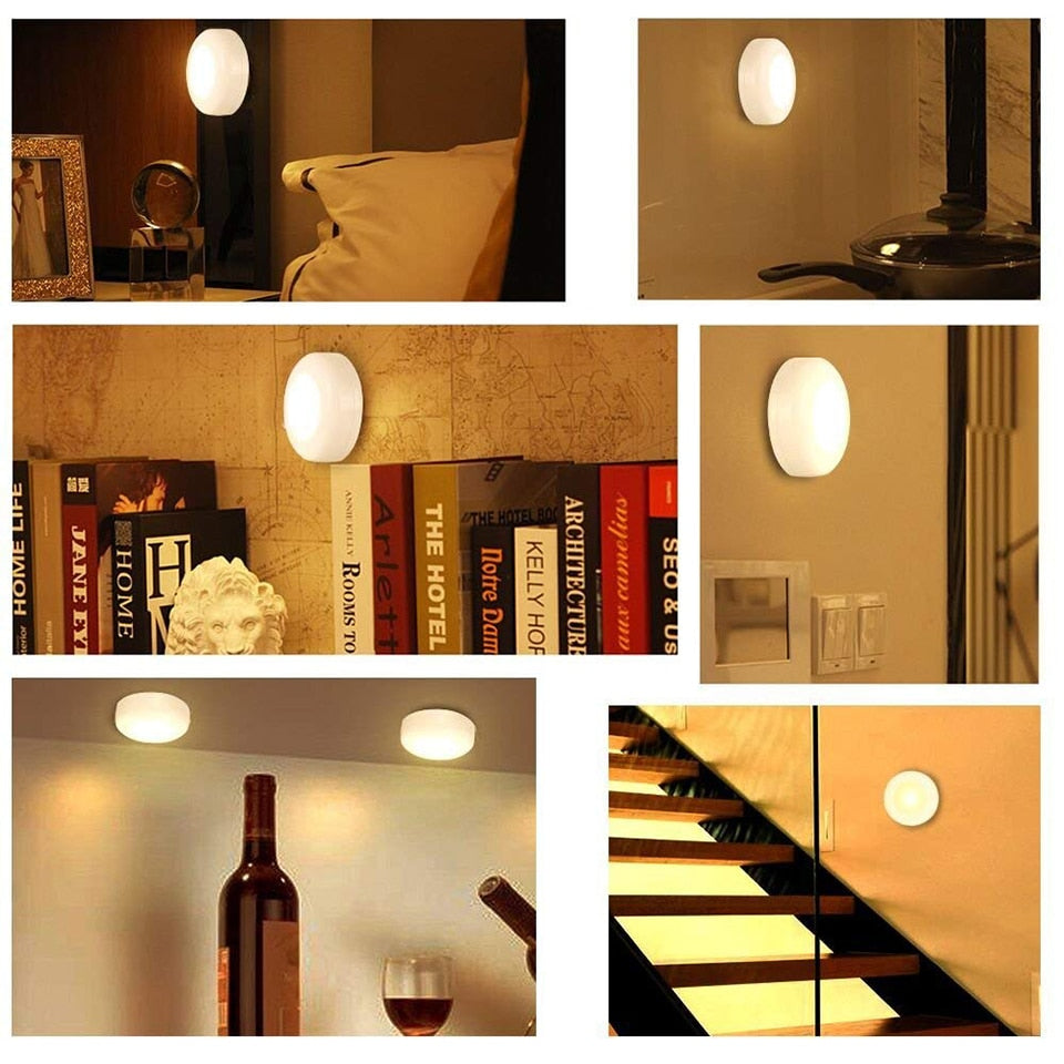 Touch Sensor LED Under Cabinets Lights Dimmable LED Puck Light For Kitchen Wardrobe Stair Closet Night Lamp Battery Powered