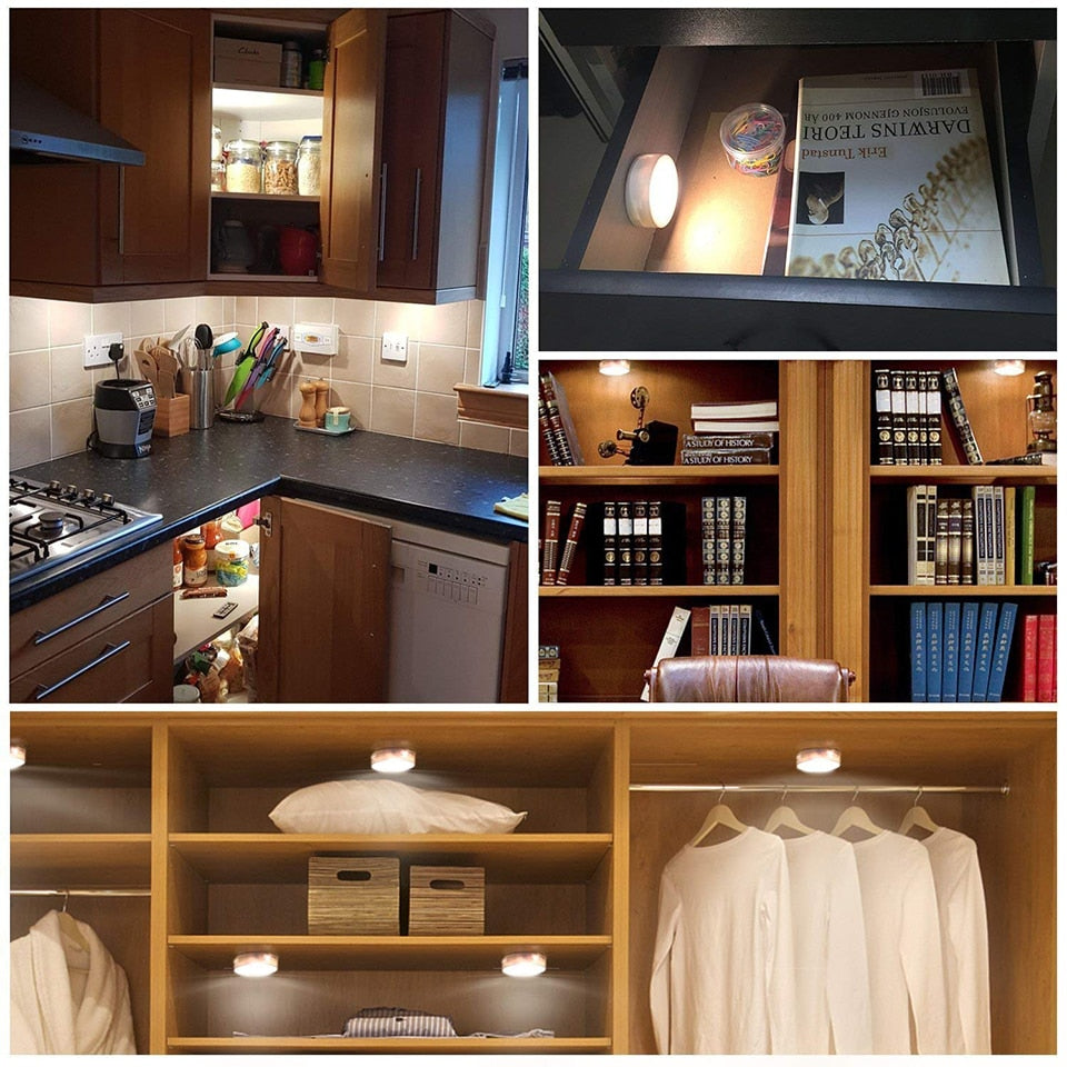 Touch Sensor LED Under Cabinets Lights Dimmable LED Puck Light For Kitchen Wardrobe Stair Closet Night Lamp Battery Powered