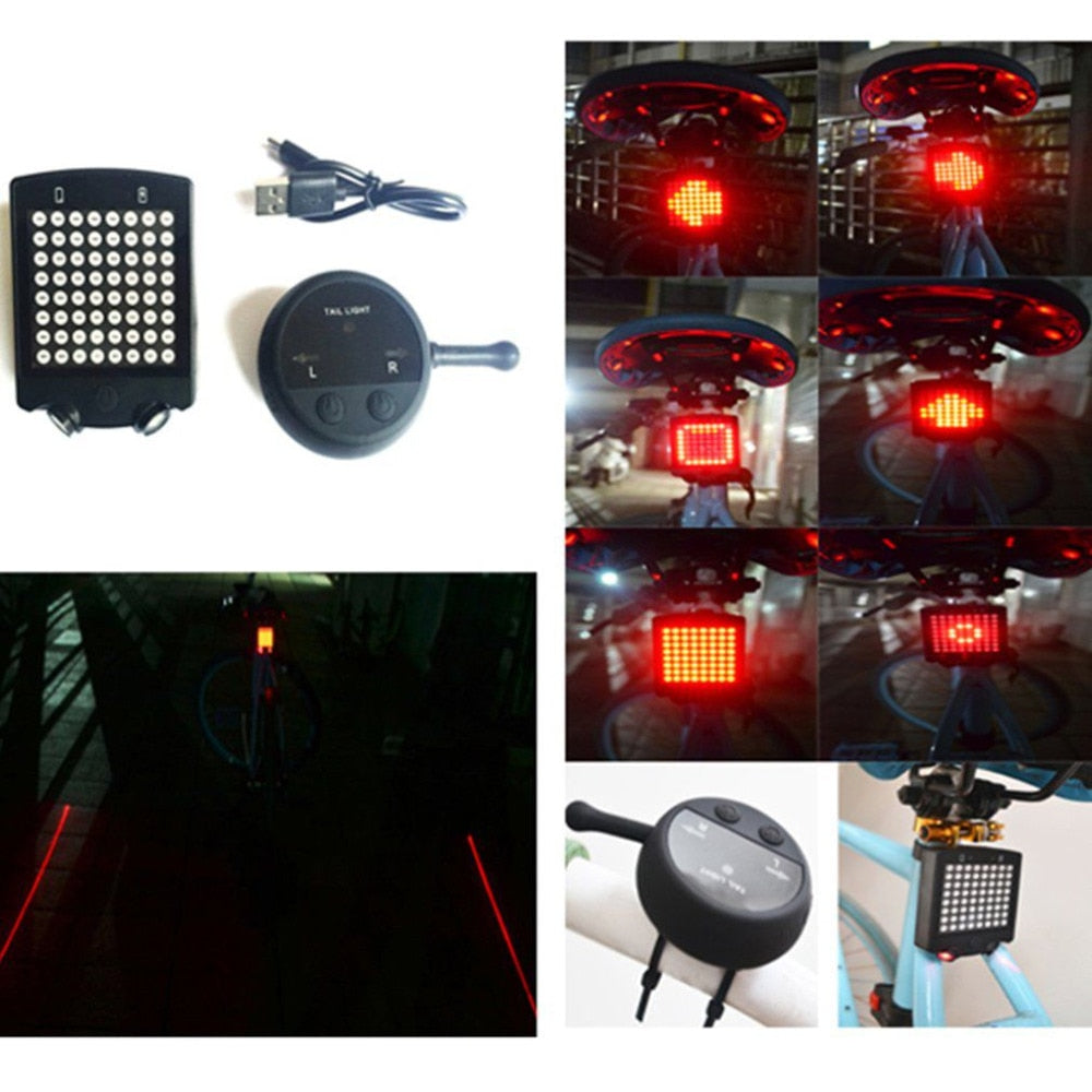 Wireless Bicycle Laser Tail Light Bike Turn Signal Remote Control Safety LED Warning Taillight USB Rechargeable Rear Light