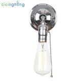 Pull chain switch scones led wall lights Chrome loft style retro vintage iron bedroom wall lamp bedside lampen stair wandlamp