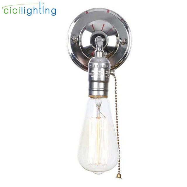 Pull chain switch scones led wall lights Chrome loft style retro vintage iron bedroom wall lamp bedside lampen stair wandlamp