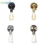 Pull chain switch scones led wall lights Chrome loft style retro vintage iron bedroom wall lamp bedside lampen stair wandlamp