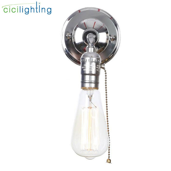 Pull chain switch scones led wall lights Chrome loft style retro vintage iron bedroom wall lamp bedside lampen stair wandlamp
