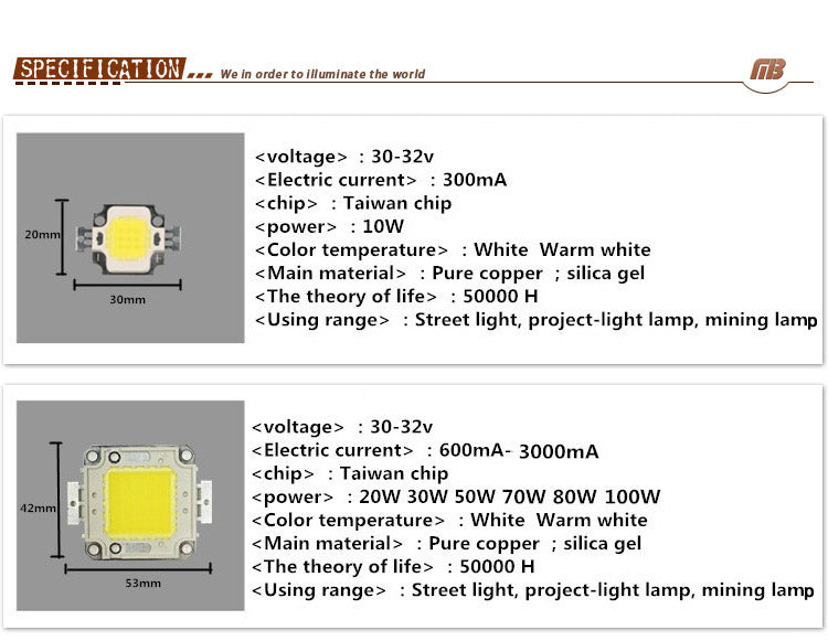 LED Chip 10W 20W 30W 50W 70W 100W 30-32V Cool White Warm White LED Beads DIY For LED Flood Light Spotlight 45*45mil High Power