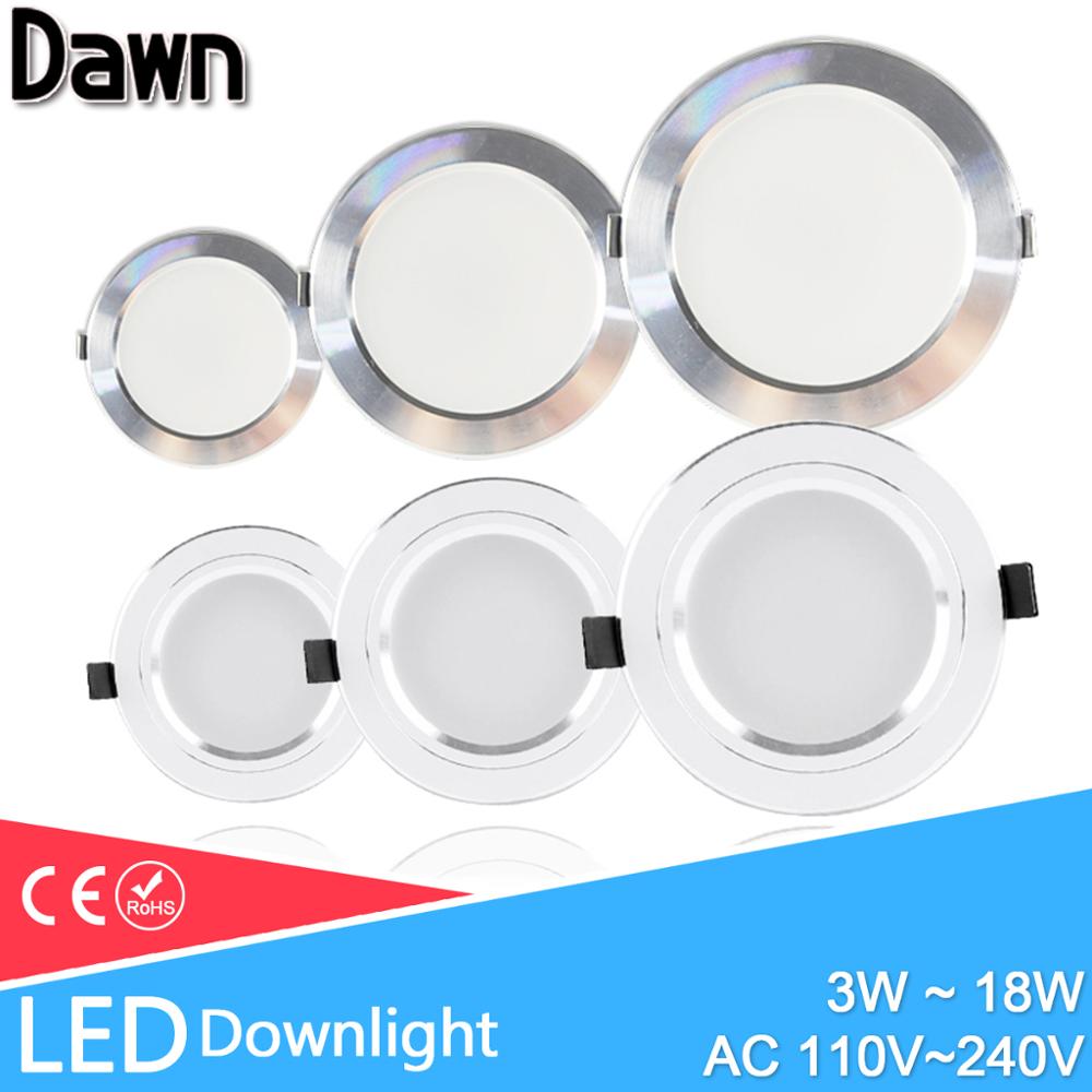 LED Spot Light 5W 9W 12W 15W 18W Silver White Ultra Thin AC 110V 220V Round Recessed LED Downlight LED Spot Lighting