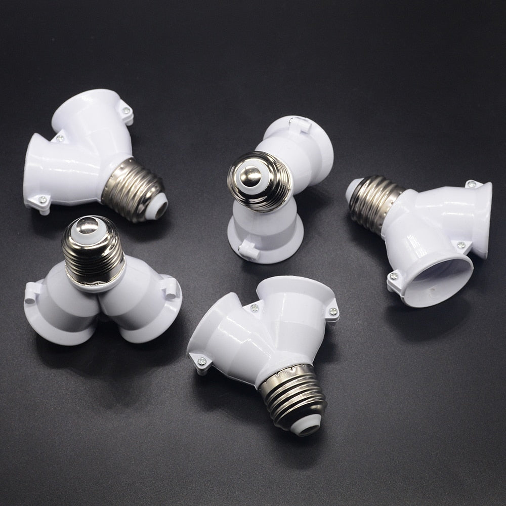 White Color 1Pcs Fireproof Material Converter Socket Conversion Light Bulb Base E27 To 2 E27 Lamp Holder Converter