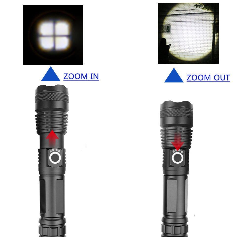 LED flashlight Cree xhp50 USB charging Stretch zoom Shock Resistant Powerful power 18650 or 26650 rechargeable flashlight torch