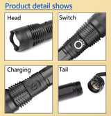 LED flashlight Cree xhp50 USB charging Stretch zoom Shock Resistant Powerful power 18650 or 26650 rechargeable flashlight torch
