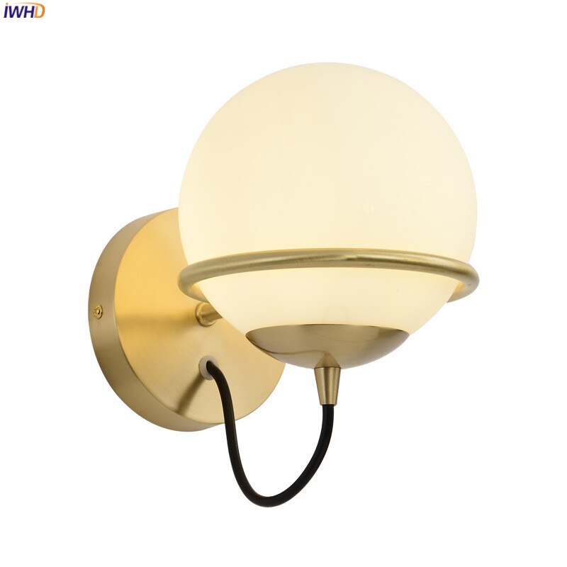 Nordic Style Glass Ball Wall Light Fixtures Bedroom Bathroom Stair Modern Copper Wall Lamp Sconce LED Wandlamp Luminaire
