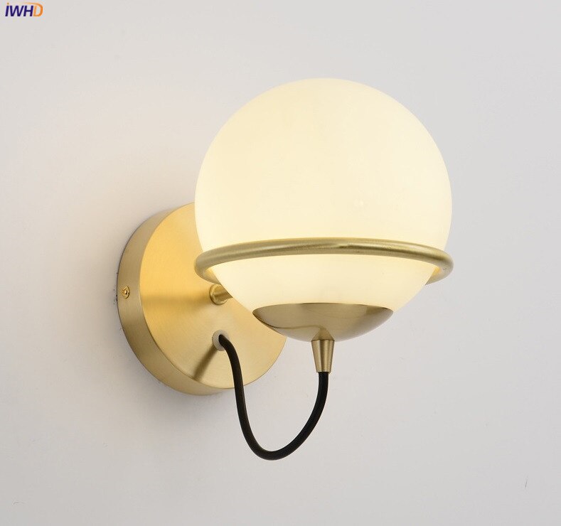 Nordic Style Glass Ball Wall Light Fixtures Bedroom Bathroom Stair Modern Copper Wall Lamp Sconce LED Wandlamp Luminaire