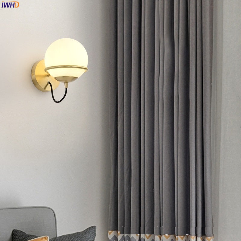 Nordic Style Glass Ball Wall Light Fixtures Bedroom Bathroom Stair Modern Copper Wall Lamp Sconce LED Wandlamp Luminaire