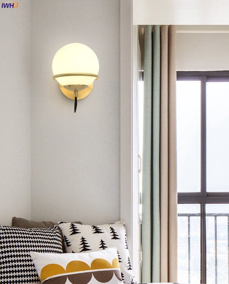 Nordic Style Glass Ball Wall Light Fixtures Bedroom Bathroom Stair Modern Copper Wall Lamp Sconce LED Wandlamp Luminaire