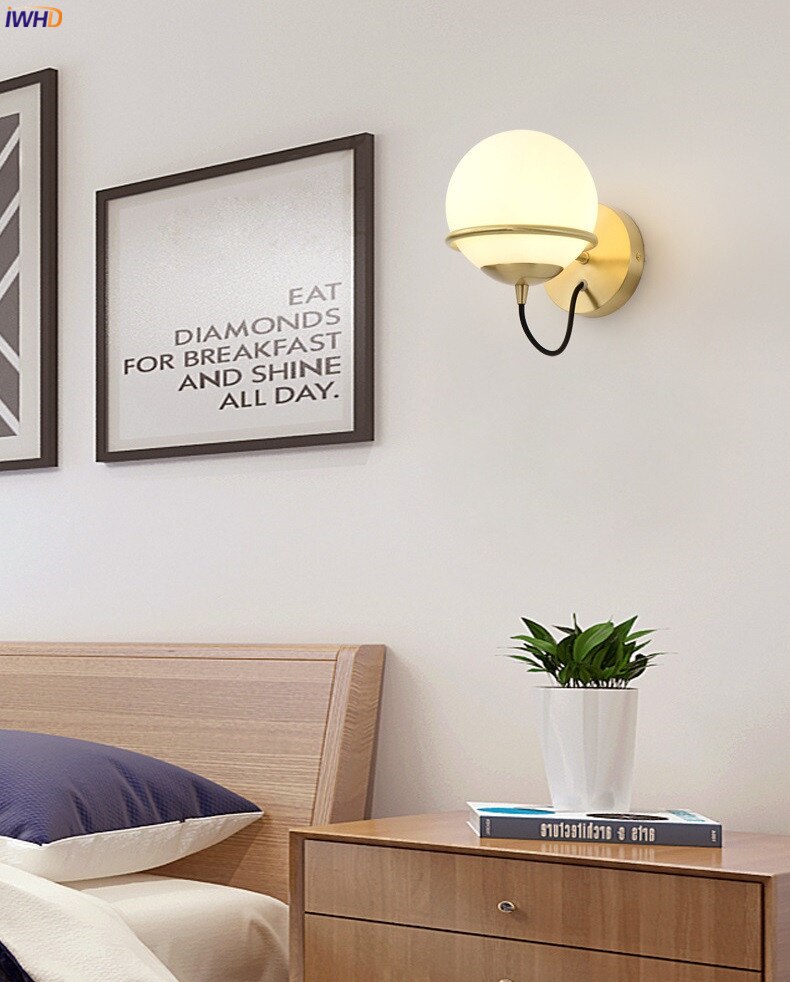 Nordic Style Glass Ball Wall Light Fixtures Bedroom Bathroom Stair Modern Copper Wall Lamp Sconce LED Wandlamp Luminaire