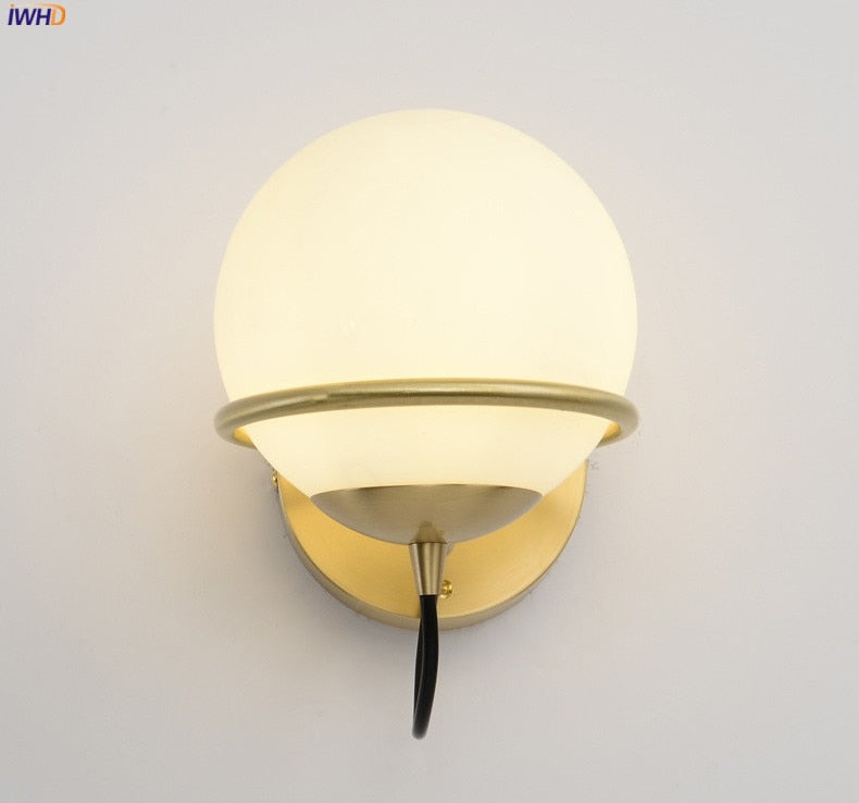 Nordic Style Glass Ball Wall Light Fixtures Bedroom Bathroom Stair Modern Copper Wall Lamp Sconce LED Wandlamp Luminaire