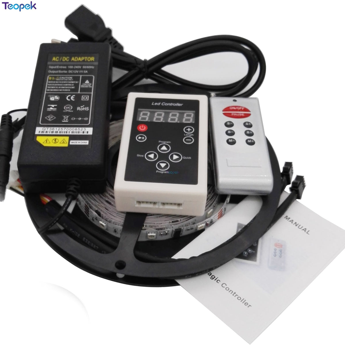 IC Dream Color RGB LED Strip 5050 30LED/m IP20/IP67 Waterproof 5M + 133 Program RF Magic Controller +12v 5a Power Adapter 6803