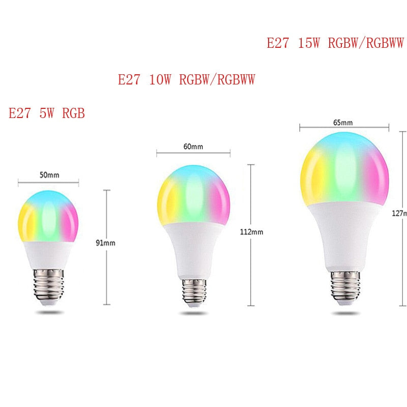 Bluetooth E27 RGBW LED Bulb Lights 5W 10W 15W RGB 110V 220V Lampada Changeable Colorful RGBWW LED Lamp With Remote+Memory Mode