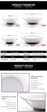  5W 7W 12W 18W LED downlight ceiling light AC 220V warm white/cool white no strobe indoor LED ceiling light