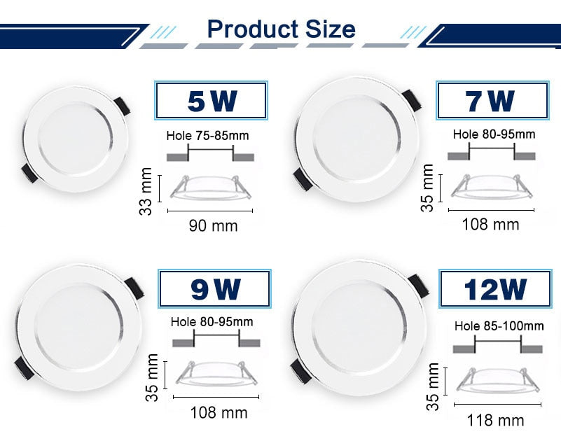 LED Downlight Natural Color Recessed Kitchen Bathroom Lamp 220V 230V 5W 7W 9W 12W LED Down Lights Warm Cool White