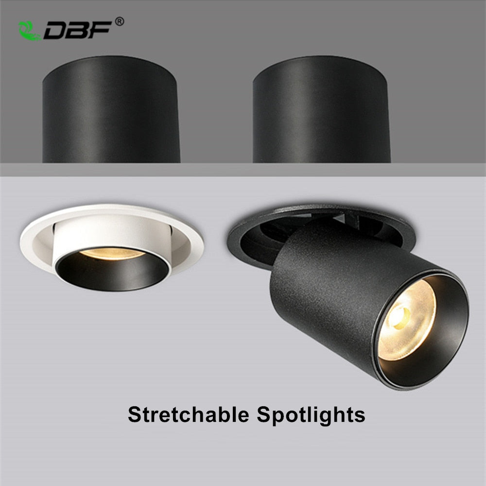 DBF Stretchable Recessed Ceiling Downlight 7W 10W 12W Black/White 360° Degree Rotatable 3000K/4000K/6000K Ceiling Spot Light