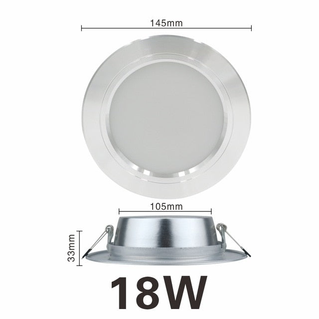 LED Downlight Ceiling silvery 5W 9W 12W 15W 18W Warm white/Cold white Led Light AC 220V 230V 240V