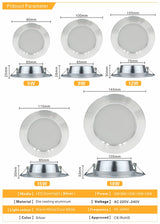 LED Downlight Ceiling silvery 5W 9W 12W 15W 18W Warm white/Cold white Led Light AC 220V 230V 240V
