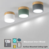 DBF Macaroon Iron+Wood LED Ceiling Light 5W 12W Surface Mount Ceiling Spot Light for Bar Kitchen