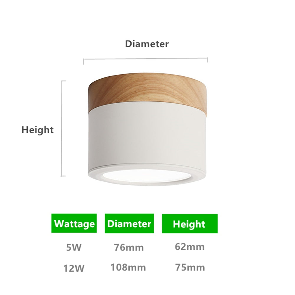 DBF Macaroon Iron+Wood LED Ceiling Light 5W 12W Surface Mount Ceiling Spot Light for Bar Kitchen