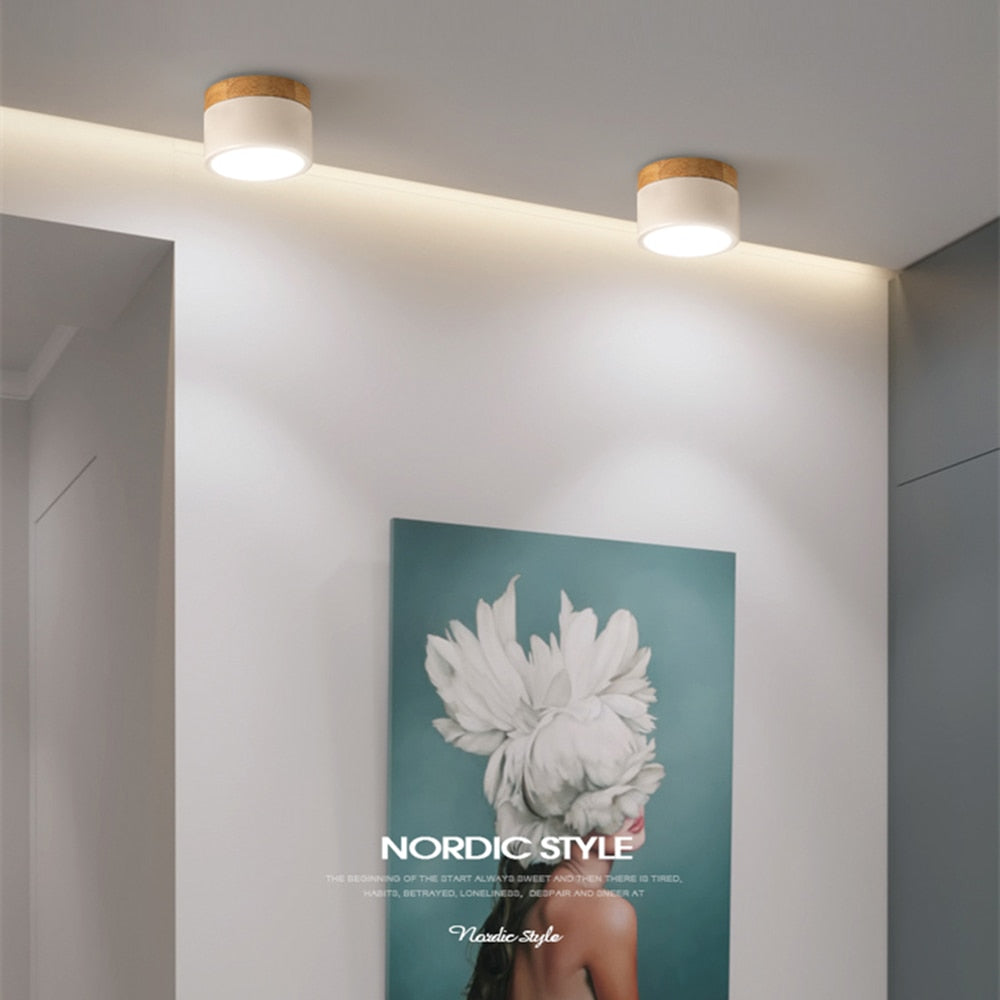 DBF Macaroon Iron+Wood LED Ceiling Light 5W 12W Surface Mount Ceiling Spot Light for Bar Kitchen