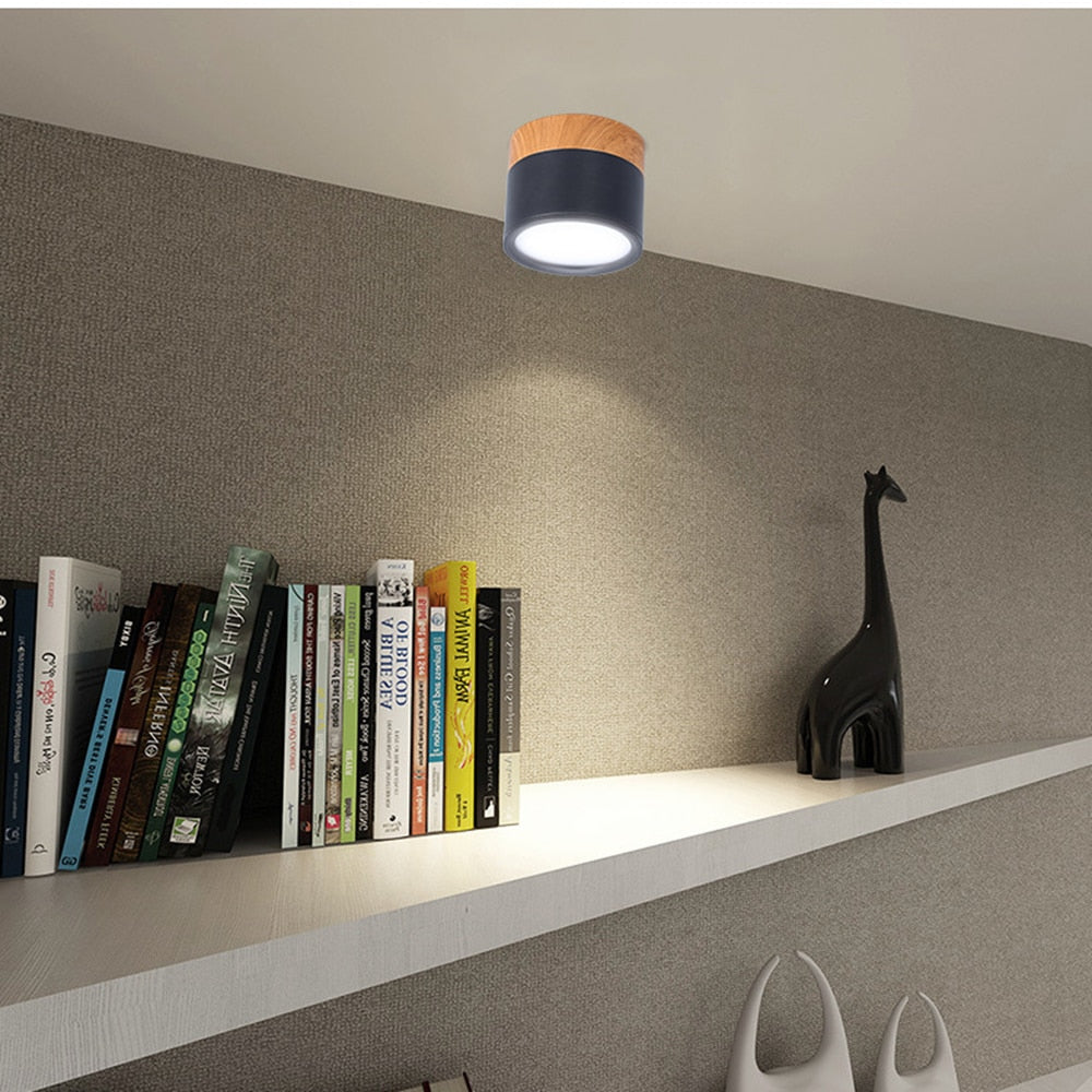 DBF Macaroon Iron+Wood LED Ceiling Light 5W 12W Surface Mount Ceiling Spot Light for Bar Kitchen