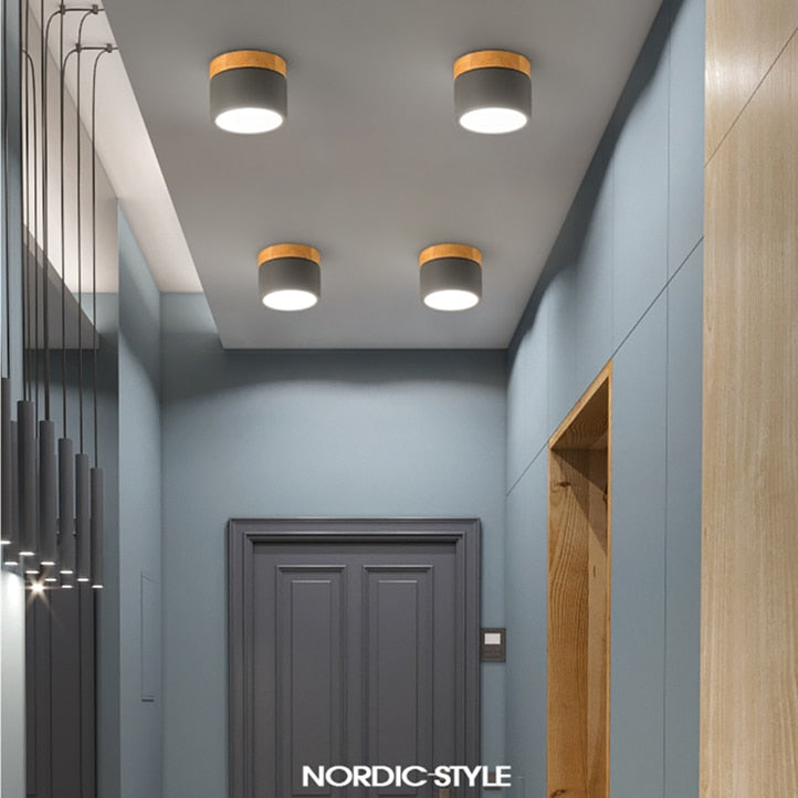 DBF Macaroon Iron+Wood LED Ceiling Light 5W 12W Surface Mount Ceiling Spot Light for Bar Kitchen