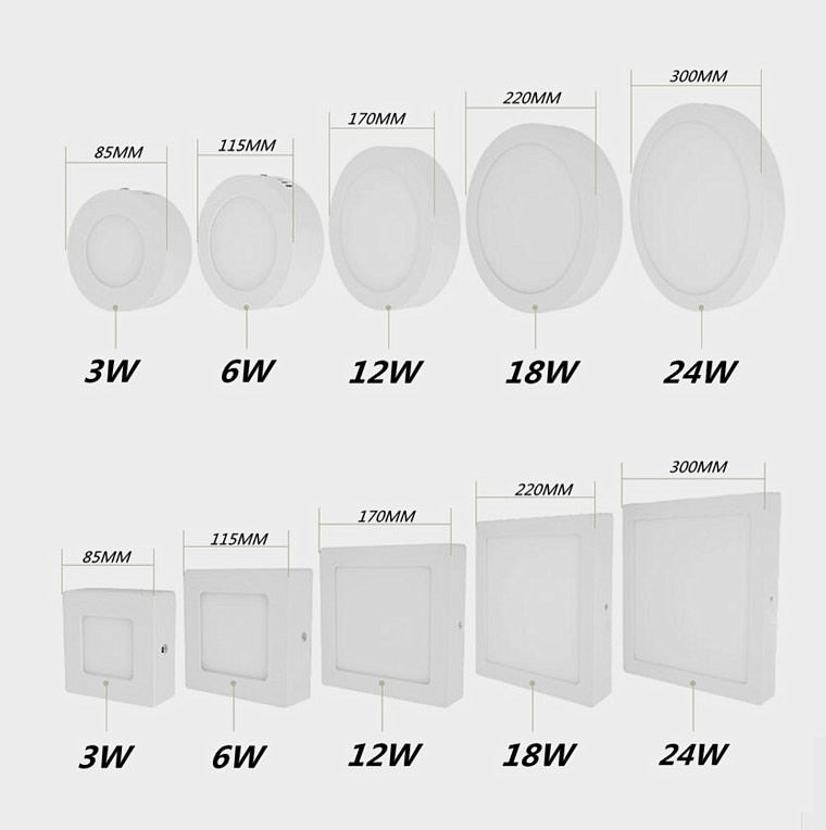 Ultra-Thin Round Square Surface Mounted LED Panel Lights 6W 12W 18W 24W LED Ceiling Lights AC85-265V LED Downlights Indoor Lighting