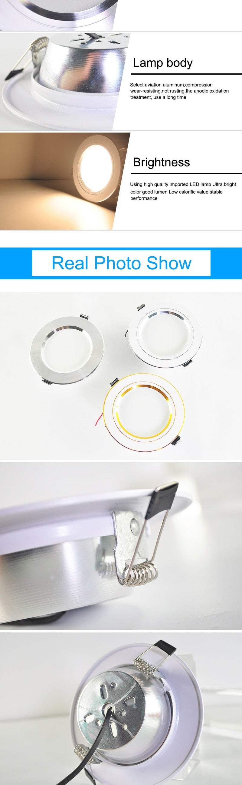 LED Downlight 3W 5W 9W 12W 15W 18W AC220V 240V downlight gold Silver White Ultra Thin Aluminum Round Recessed LED Spot Lighting