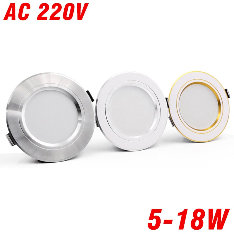 LED Downlight Gold/Silver/White Body 5W 9W 12W 15W 18W led Ceiling light AC 220V 230V 240V LED Spotlight for Indoor