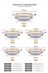LED Downlight Gold/Silver/White Body 5W 9W 12W 15W 18W led Ceiling light AC 220V 230V 240V LED Spotlight for Indoor