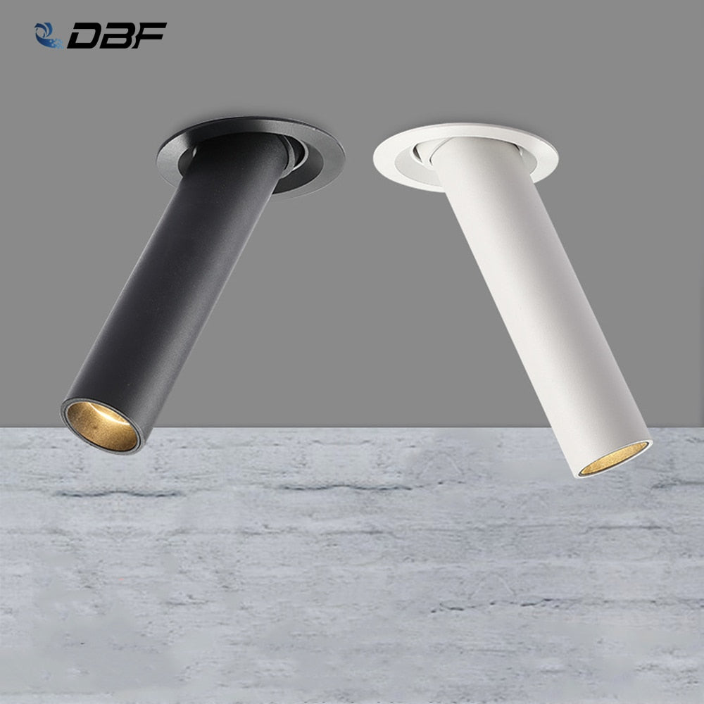 DBF Long Tube Angle Adjustable LED COB Recessed Downlight Not Dimmable 12W Ceiling Spot Light 3000K 4000K 6000K AC110V/220V