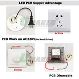 AC220V Smart IC Driver LED PCB Lamp panel 3W 5W 7W 9W 12W 15W SMD2835 Chip Light source Tinned 20cm Cable for LED blub Downlight