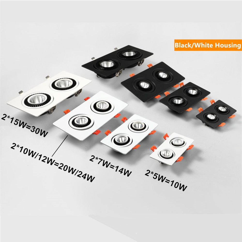 Dimmable Lights LED Ceiling Spot Light Embedded Angled Downlight 10W 14W 20W 24W Rectangle Downlight AC85-265V