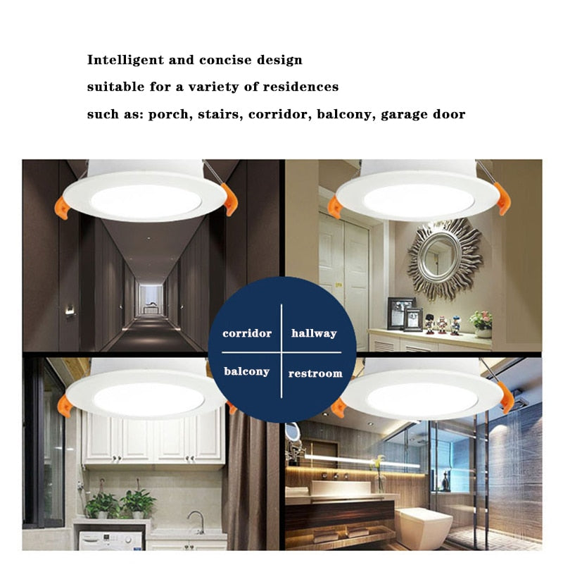 LED 5w Sound light Infrared Human Body Sensor Downlight Radar Sensor nd Lamp Control Induction Ceiling Downlight