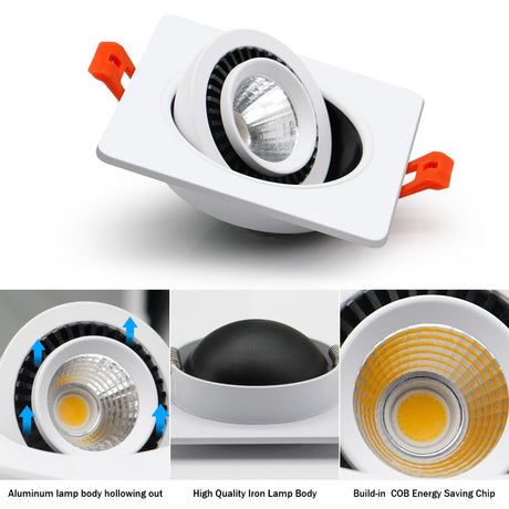 Square 360 Angle Adjustable LED COB Recessed Downlight Black/White 5W 7W 10W 12W 15W LED Ceiling Spot Light Pic Background