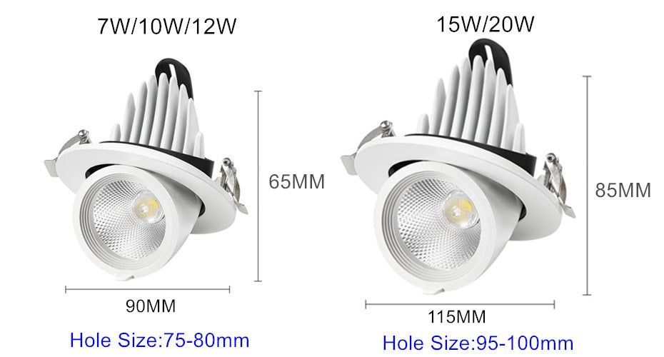 LED Downlight dimmable 7W 10W 15W 20W adjustable 360 Degree Recessed LED Ceiling Spot Light  AC110V 220V Trunk downlight LED