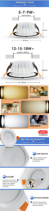 Waterproof/Fire prevention LED Downlight IP65 LED Downlight Spot Light 12W/9W/7W/5W Super Bright AC220V Recessed Ceiling Lamp