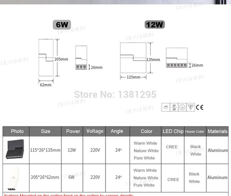 LED Surface Mounted 1PCS Downlight Spotlight 12W Black White Rotatable 3000K 4000K 6000K Home Lamp Adjustable Ceiling Spot Light