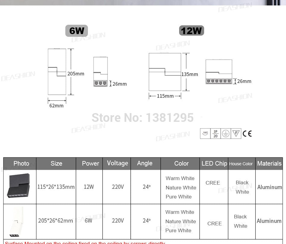 LED Surface Mounted 1PCS Downlight Spotlight 12W Black White Rotatable 3000K 4000K 6000K Home Lamp Adjustable Ceiling Spot Light