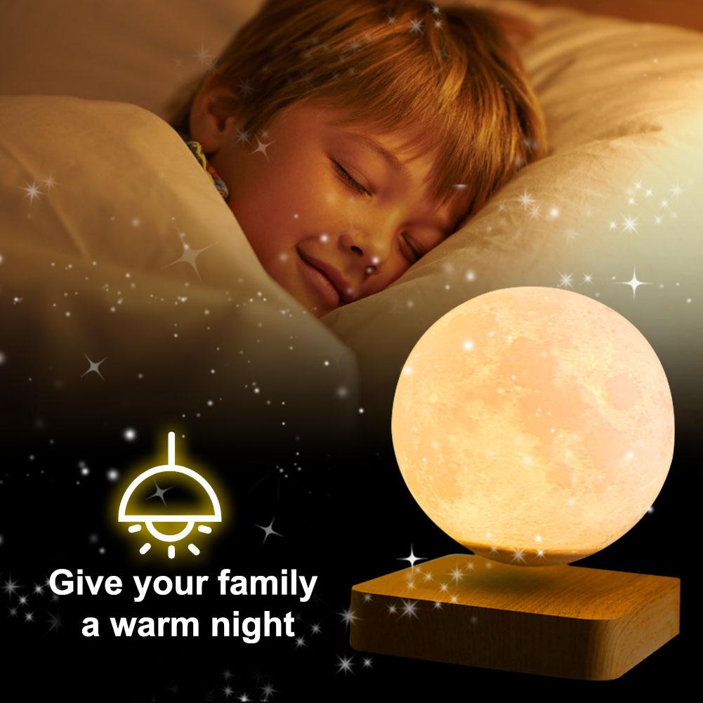 Magnetic Levitation LED Moon Night Light Wooden Base 3D Moon Light Lamp Romantic Valentine's Day Birthday Gift Switch Home