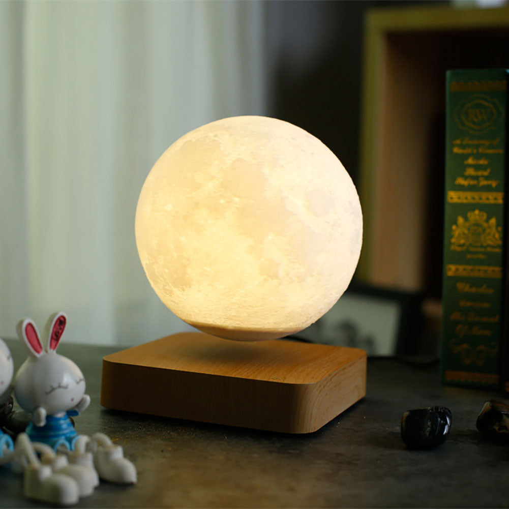 Magnetic Levitation LED Moon Night Light Wooden Base 3D Moon Light Lamp Romantic Valentine's Day Birthday Gift Switch Home